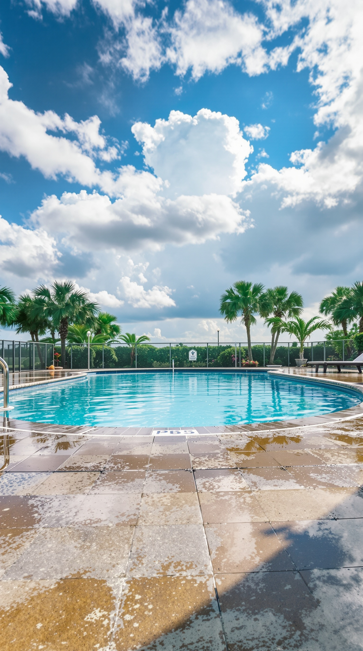Community pool on Davis Islands in Tampa with clear water and palm trees
