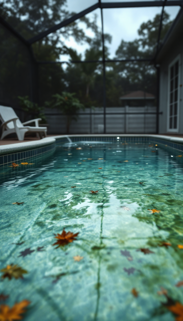 Carrollwood pool before service with debris and algae