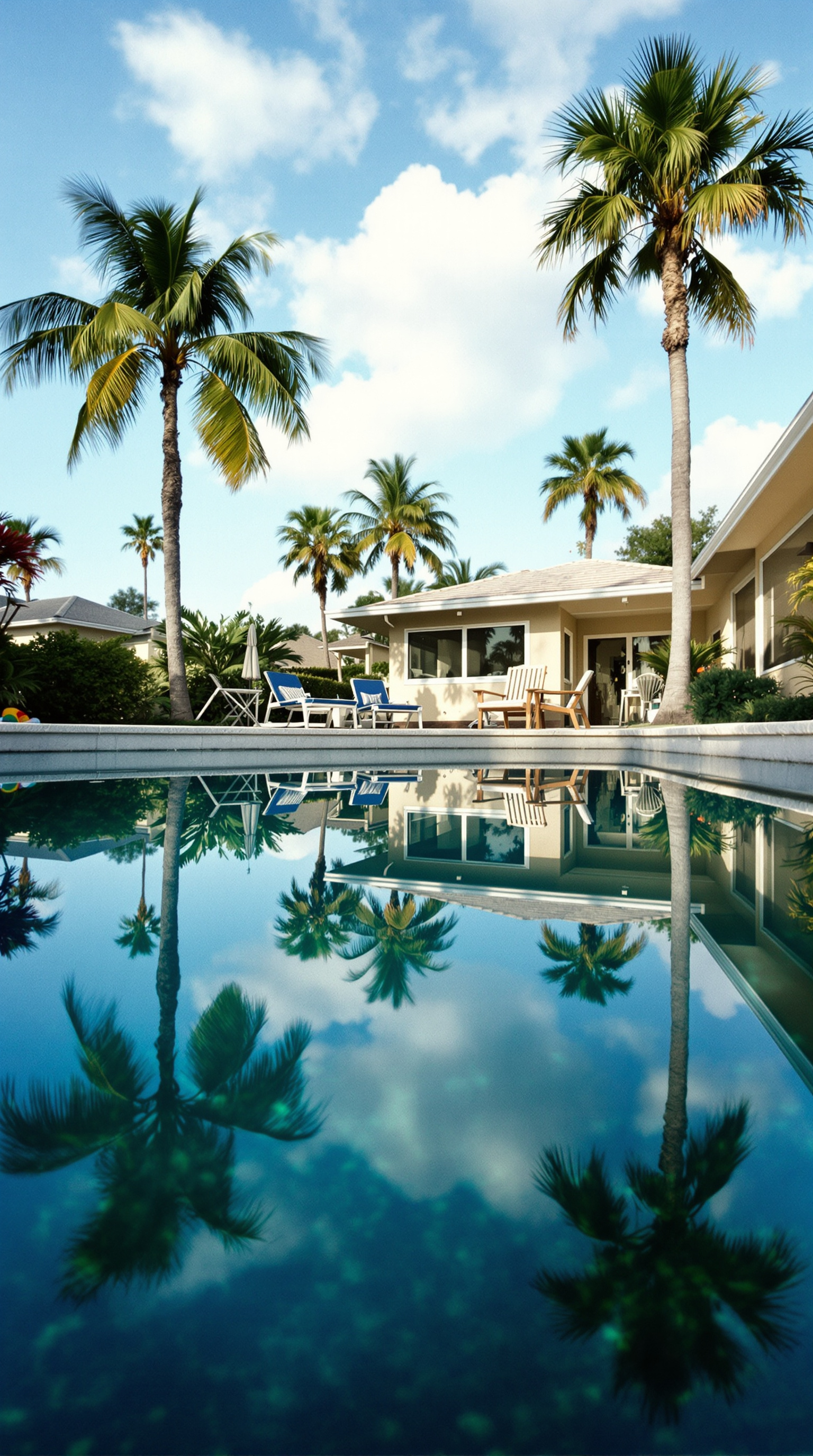 Pristine backyard pool in Land O’ Lakes with palm reflections